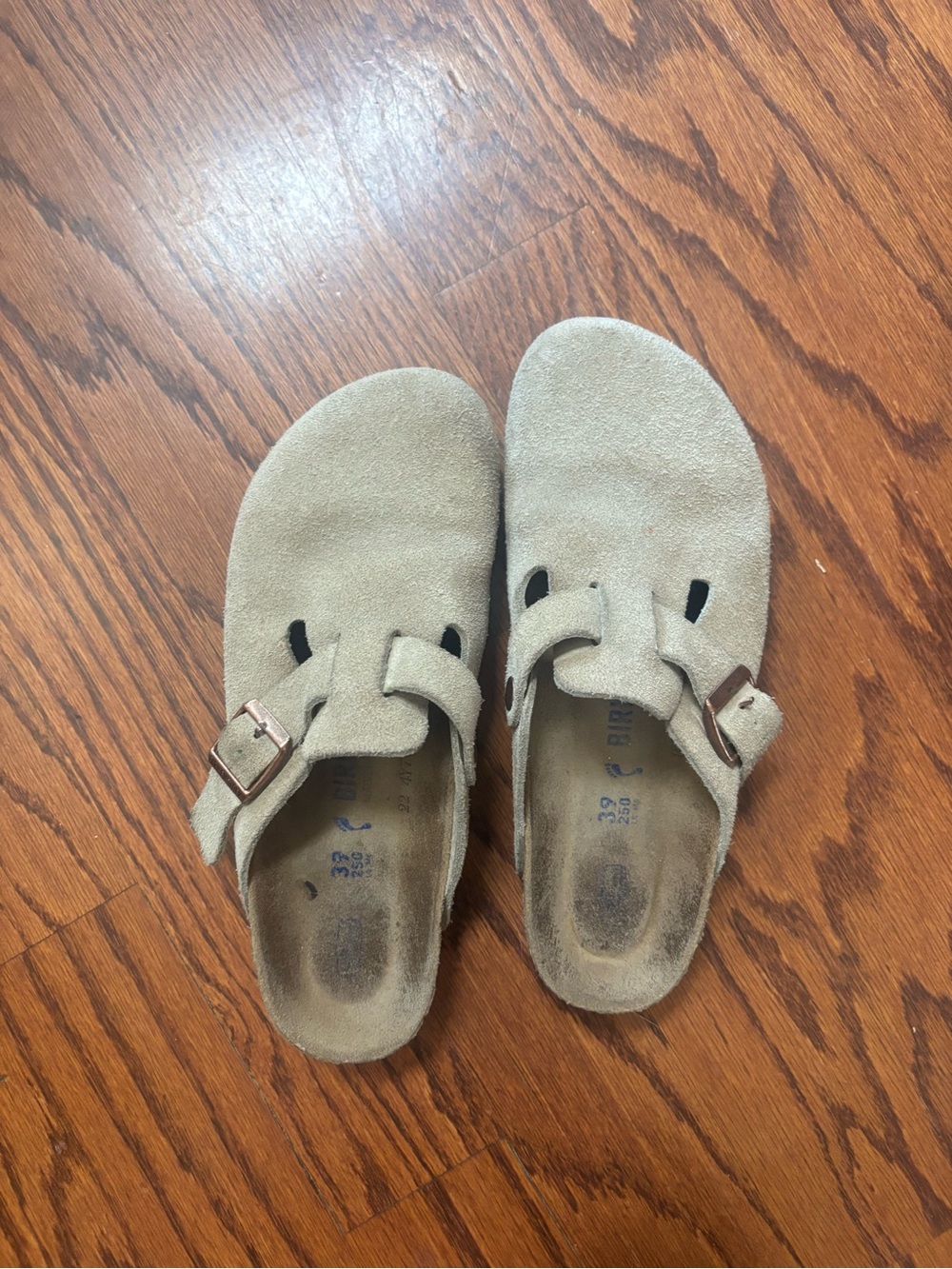 Women’s Beige Suede Slip-On Sandals with Buckle